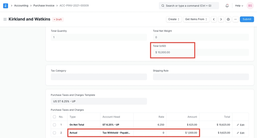 Tax Withholding Category Cumulative Threshhold